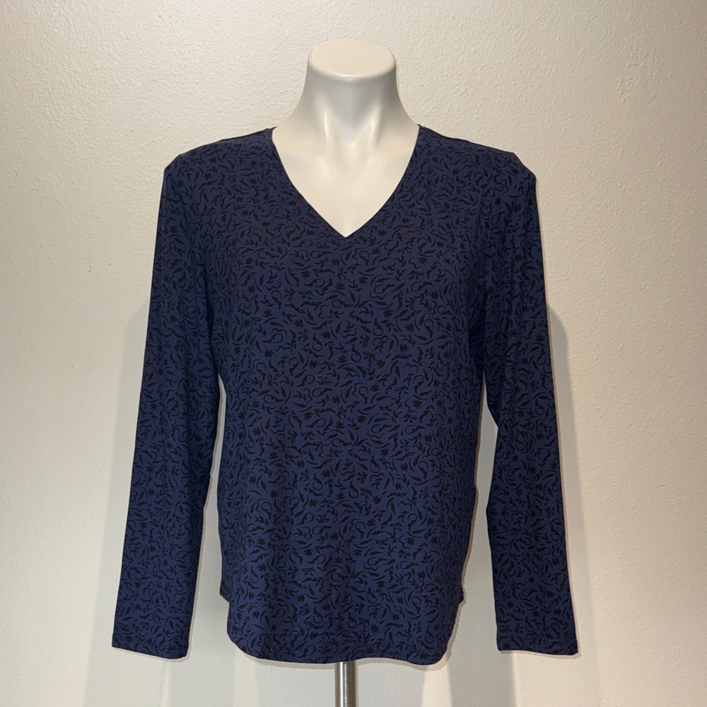 Chico's Navy Blue Patterned Tunic Top